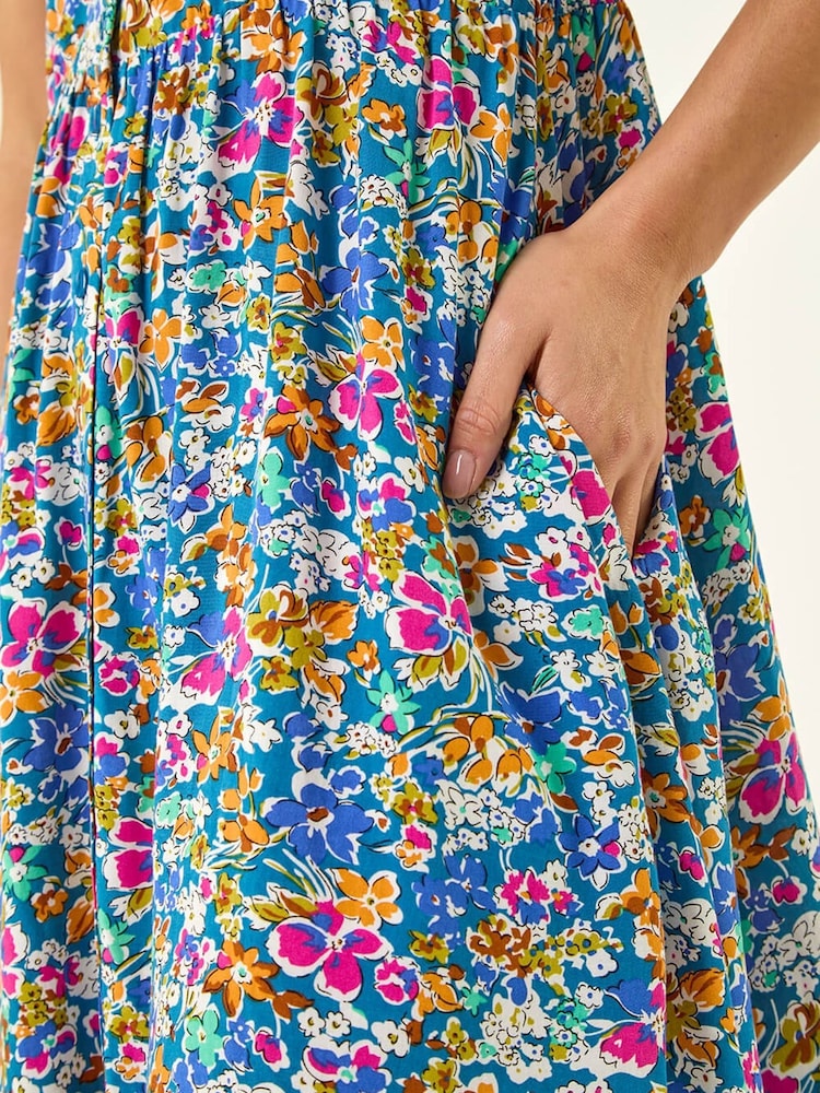 Roman Blue Petite Ditsy Floral Button Dress - Image 5 of 5