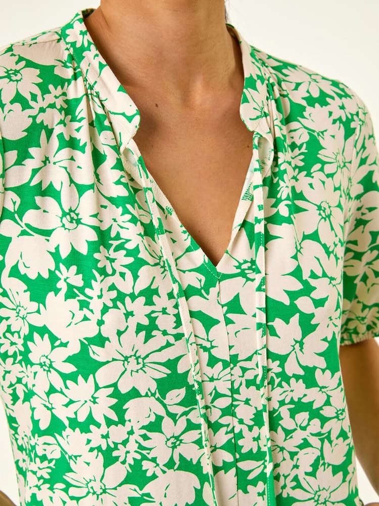 Roman Green Petite Floral Tie Front Top - Image 6 of 6