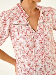 Roman Pink Petite Floral Border V-Neck Top - Image 6 of 6