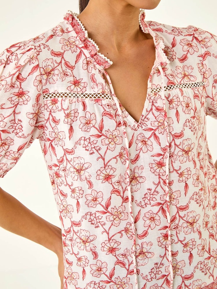 Roman Pink Petite Floral Border V-Neck Top - Image 6 of 6