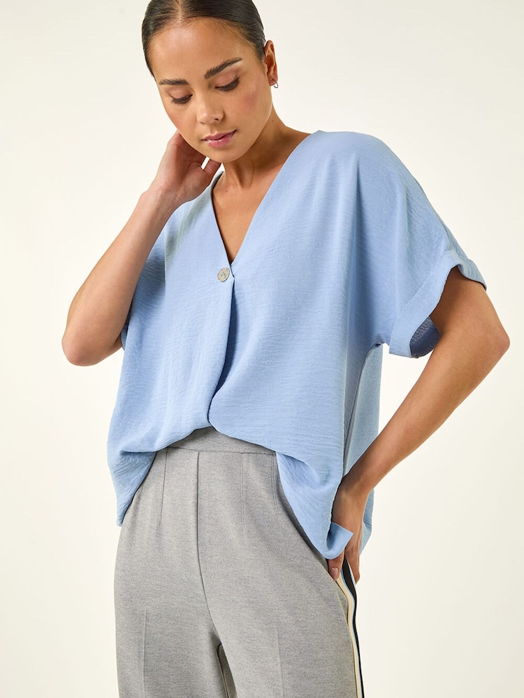 Roman Blue Petite One Buttoned V-Neck Top - Image 1 of 5