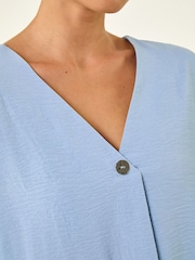 Roman Blue Petite One Buttoned V-Neck Top - Image 3 of 5