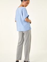 Roman Blue Petite One Buttoned V-Neck Top - Image 4 of 5