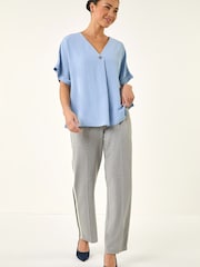 Roman Blue Petite One Buttoned V-Neck Top - Image 5 of 5