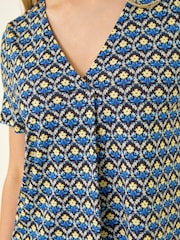 Roman Blue Petite Abstract V-Neck Stretch Top - Image 5 of 5