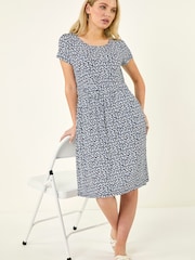 Roman Blue Petite Floral A-line Dress - Image 1 of 5