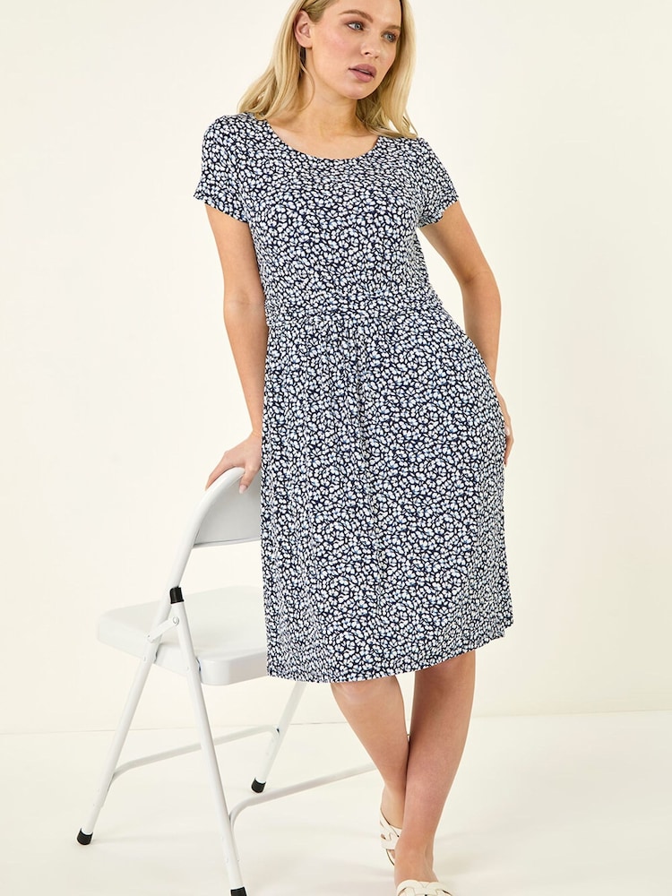 Roman Blue Petite Floral A-line Dress - Image 1 of 5
