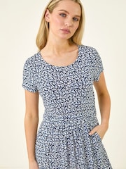 Roman Blue Petite Floral A-line Dress - Image 4 of 5