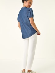 Roman Blue Petite Frill Front Buttoned Blouse - Image 3 of 5