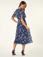 Roman Blue Petite Floral Midi Dress - Image 3 of 5