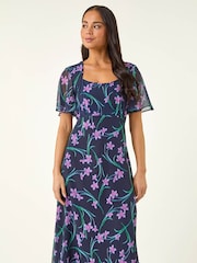 Roman Blue Petite Floral Midi Dress - Image 4 of 5
