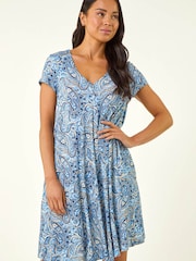 Roman Blue Petite Paisley Pocket Swing Dress - Image 4 of 5