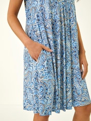 Roman Blue Petite Paisley Pocket Swing Dress - Image 5 of 5