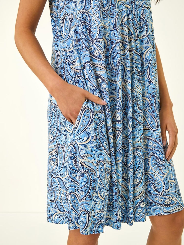 Roman Blue Petite Paisley Pocket Swing Dress - Image 5 of 5