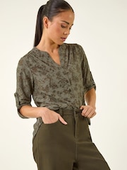 Roman Green Petite Burnout Print Button Shirt - Image 1 of 5