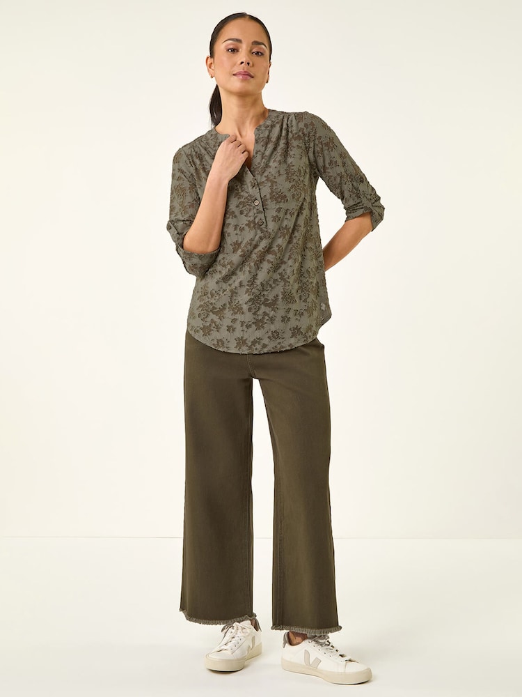 Roman Green Petite Burnout Print Button Shirt - Image 2 of 5