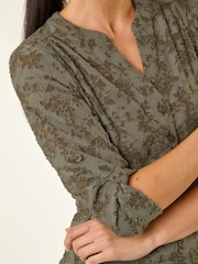 Roman Green Petite Burnout Print Button Shirt - Image 5 of 5