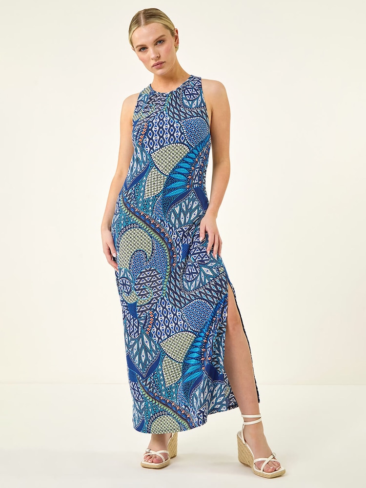 Roman Blue Petite Twist Back Maxi Dress - Image 1 of 5 Roman Blue Petite Twist Back Maxi Dress - Image 1 of 5
