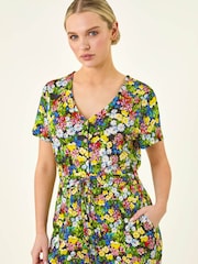 Roman Black Petite Floral Button Front Jumpsuit - Image 4 of 5
