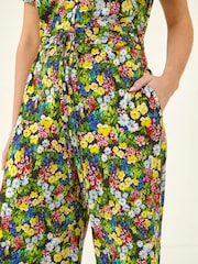 Roman Black Petite Floral Button Front Jumpsuit - Image 5 of 5