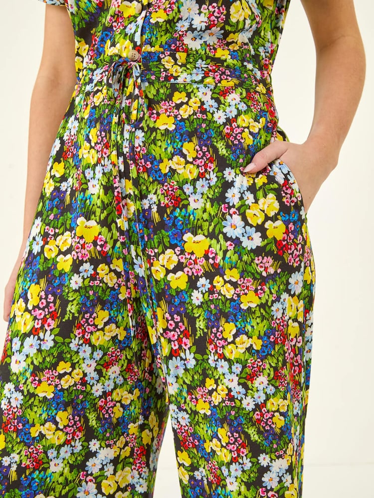 Roman Black Petite Floral Button Front Jumpsuit - Image 5 of 5