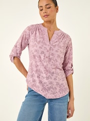 Roman Pink Petite Burnout Print Button Shirt - Image 1 of 5