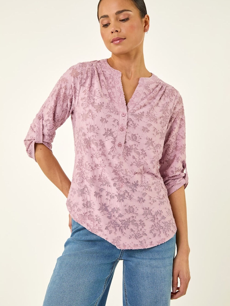 Roman Pink Petite Burnout Print Button Shirt - Image 1 of 5