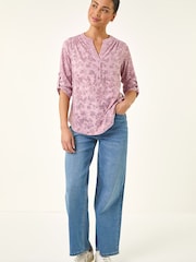 Roman Pink Petite Burnout Print Button Shirt - Image 2 of 5