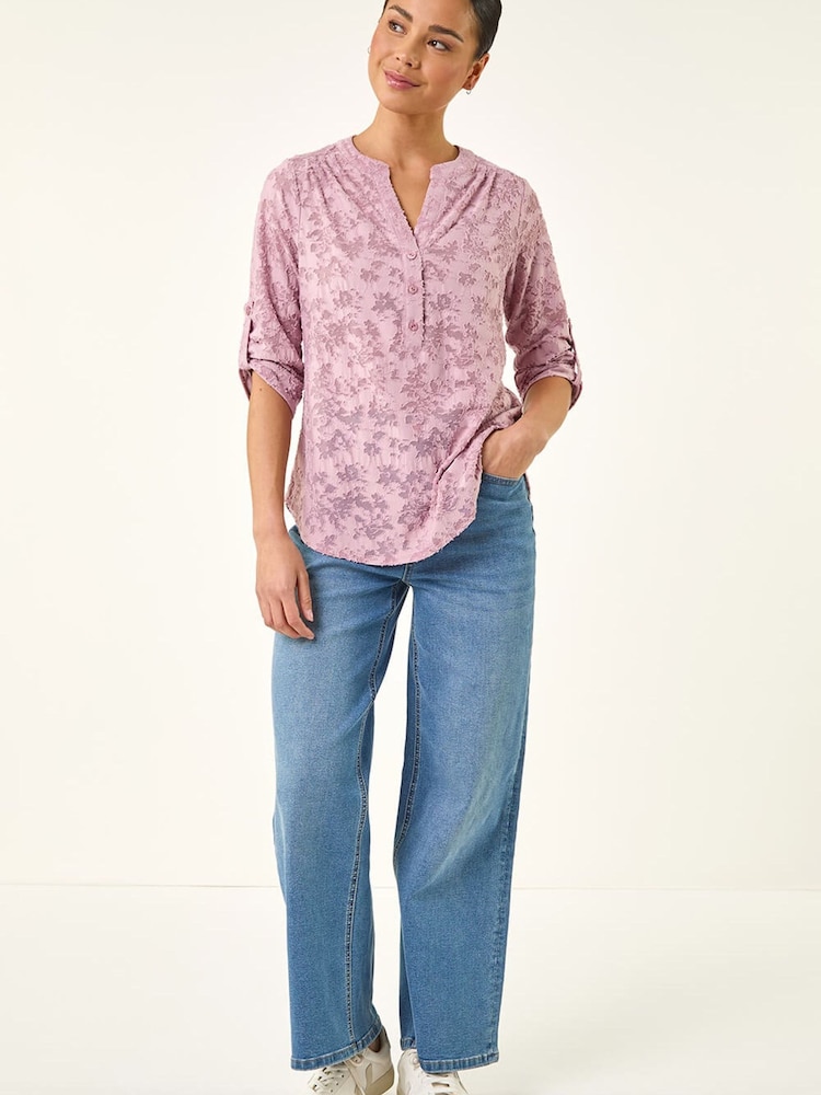 Roman Pink Petite Burnout Print Button Shirt - Image 2 of 5