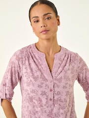 Roman Pink Petite Burnout Print Button Shirt - Image 4 of 5