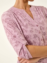 Roman Pink Petite Burnout Print Button Shirt - Image 5 of 5
