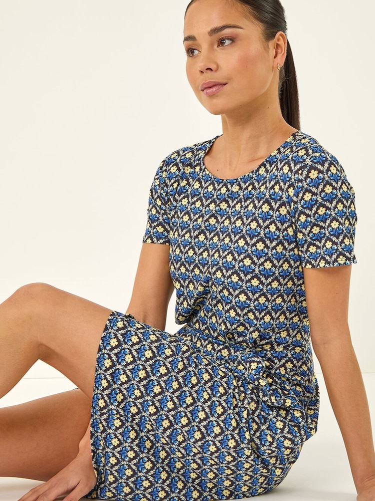 Roman Blue Petite Floral Pocket Midi Dress - Image 1 of 5