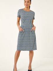 Roman Blue Petite Floral Pocket Midi Dress - Image 2 of 5