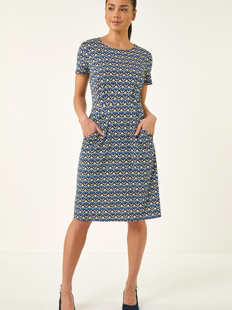 Roman Blue Petite Floral Pocket Midi Dress - Image 2 of 5
