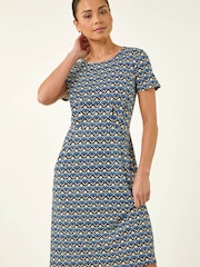Roman Blue Petite Floral Pocket Midi Dress - Image 4 of 5