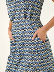 Roman Blue Petite Floral Pocket Midi Dress - Image 5 of 5