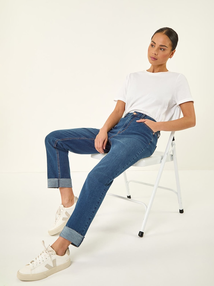 Roman Indigo Blue Petite Turn Up Pocket Denim Trousers - Image 1 of 5