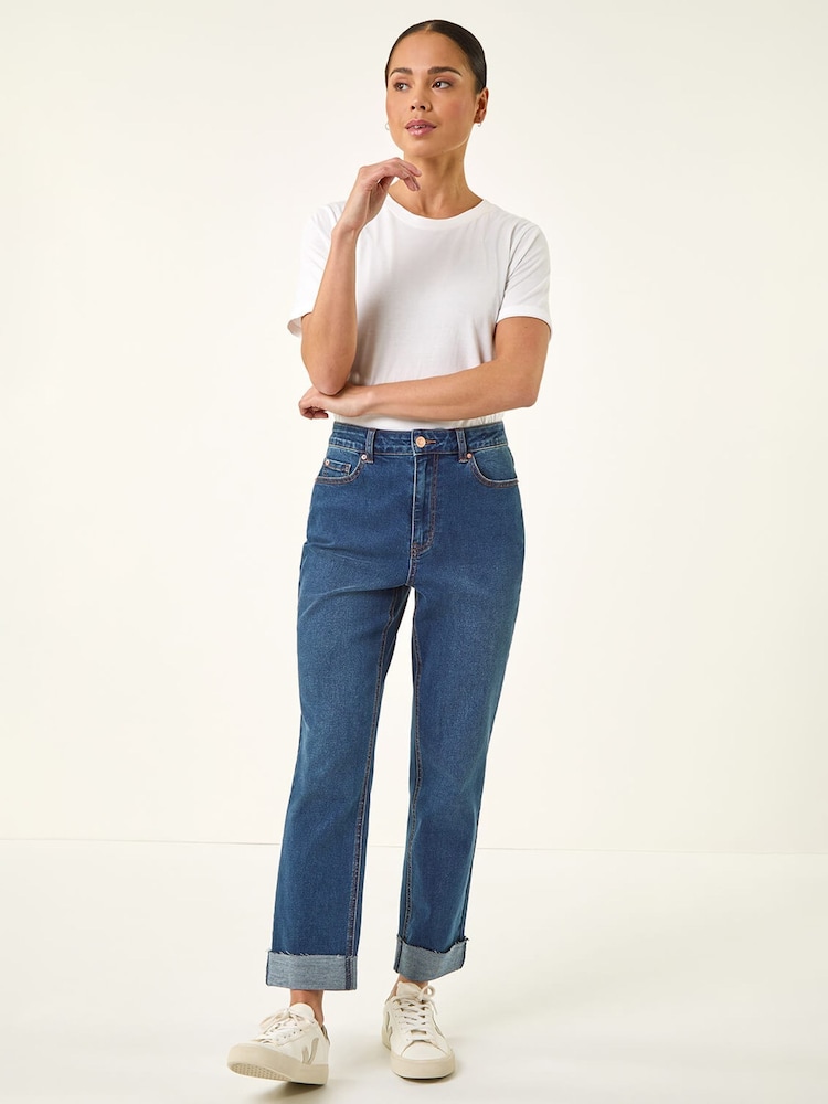 Roman Indigo Blue Petite Turn Up Pocket Denim Trousers - Image 2 of 5