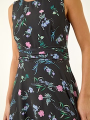 Roman Black Petite Floral Ruched Waist Midi Dress - Image 5 of 5