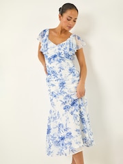 Roman Blue Petite Floral Print Tiered Midi Dress - Image 1 of 5