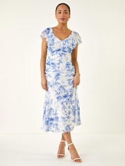 Roman Blue Petite Floral Print Tiered Midi Dress - Image 2 of 5