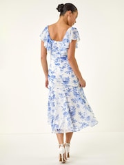 Roman Blue Petite Floral Print Tiered Midi Dress - Image 3 of 5