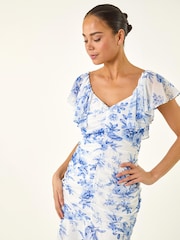 Roman Blue Petite Floral Print Tiered Midi Dress - Image 4 of 5