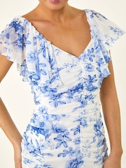 Roman Blue Petite Floral Print Tiered Midi Dress - Image 5 of 5