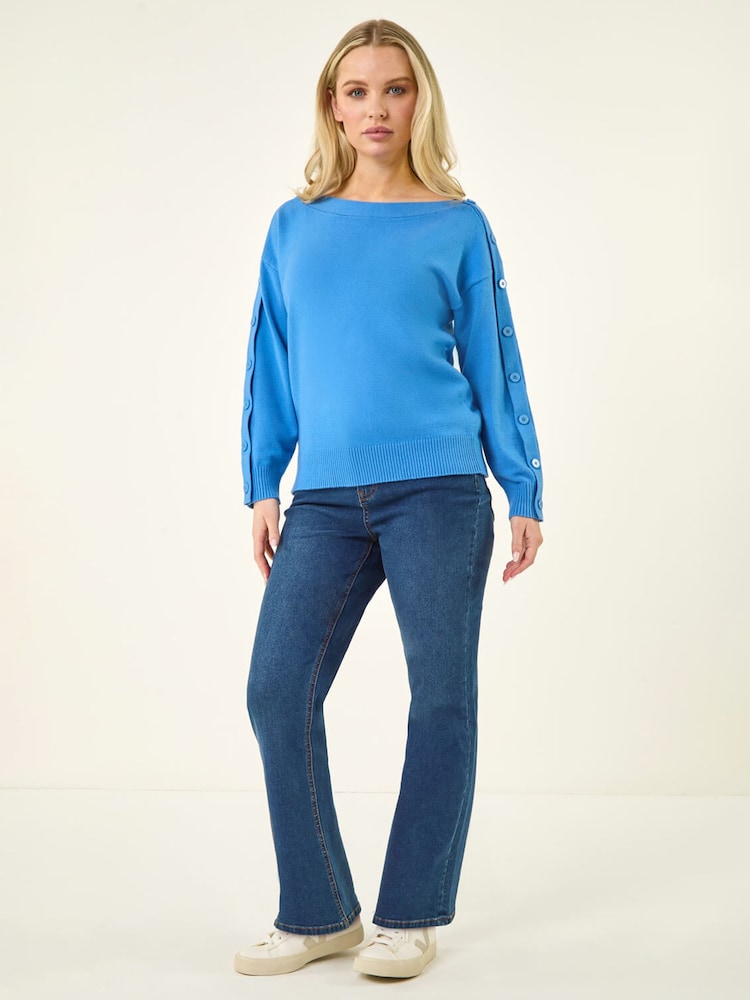 Roman Blue Petite Buttoned Knit Jumper - Image 2 of 5