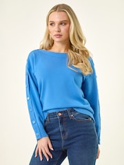 Roman Blue Petite Buttoned Knit Jumper - Image 4 of 5