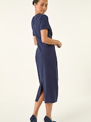 Roman Blue Petite Tie Waist Stretch Midi Dress - Image 3 of 5