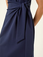 Roman Blue Petite Tie Waist Stretch Midi Dress - Image 5 of 5