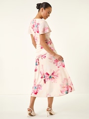 Roman White Petite Floral Ruched Side Dress - Image 3 of 5