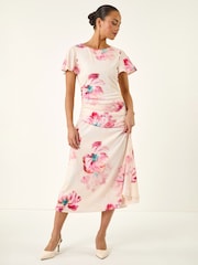 Roman White Petite Floral Ruched Side Dress - Image 4 of 5